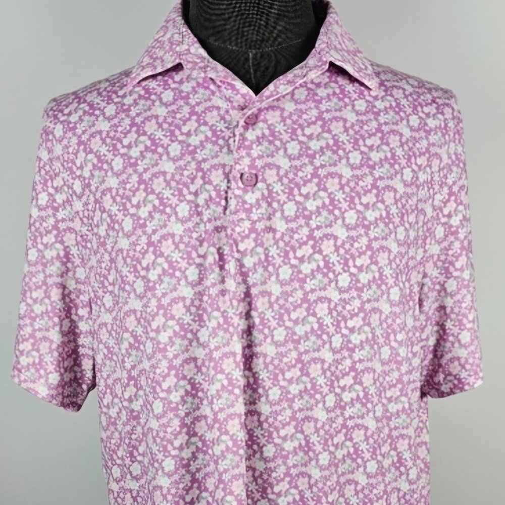 1764 Men's Pink Floral Patterned Poly Blend Casual Golf Polo Size Large